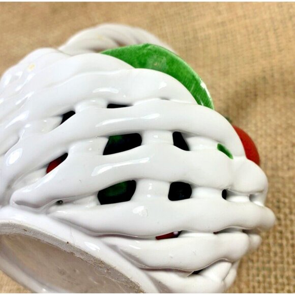 Capodimonte Ceramic Fruit Basket Laced Oval Vintage 4" Cherries & Orange - Picture 11 of 11